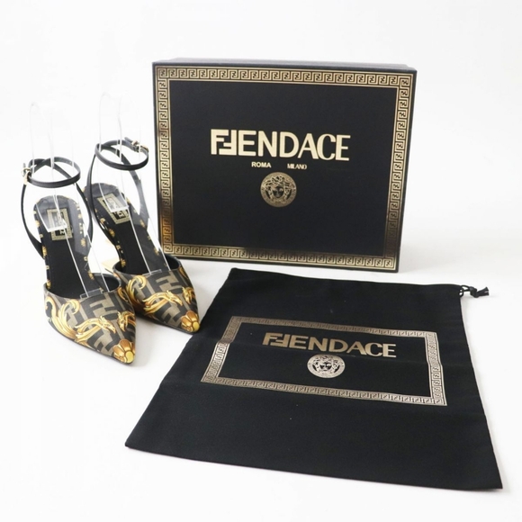 New Deadstock Fendace Fendi/Versace Silk Calfskin Baroque Print Heels! - Picture 2 of 12